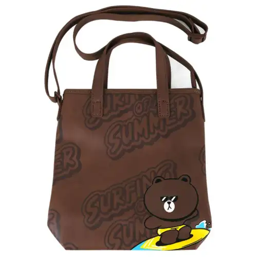 LiNing Li Ning LINE FRIENDS Summer Joint Series Brown Bear Print Design Adjustable Shoulder Strap Artificial Leather Crossbody Shoulder Bag Handbag Regular Men and Women Couple Style Brown