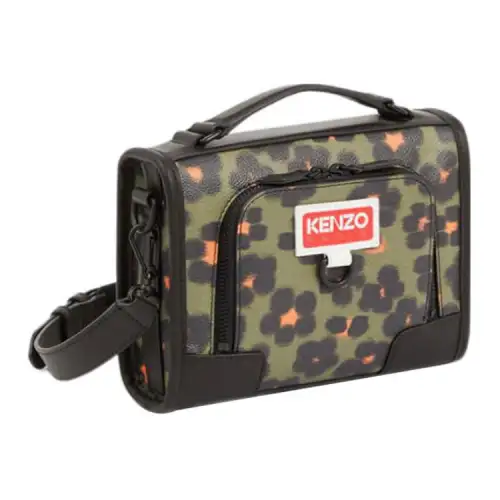 KENZO Leather Detail Handbag, Crossbody Bag, Shoulder Bag Unisex Khaki Green