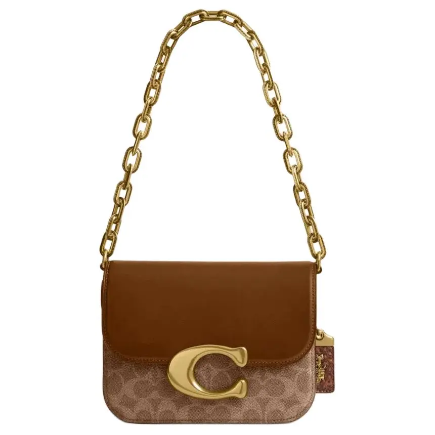 COACH IDOL Artificial Leather, With Cow Leather Crossbody Bag, Shoulder Bag Small Women's Brown Yellow & Brown