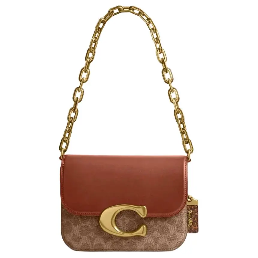 COACH IDOL Snake Leather Crossbody Bag, Shoulder Bag Small Women's Brown Yellow