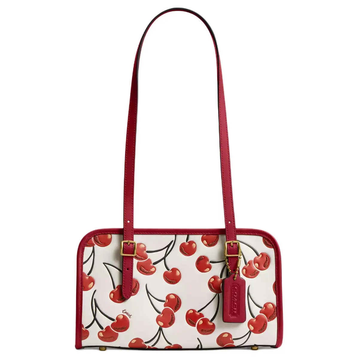 COACH Swing Zip Glove Tanned Leather Shoulder Bag Medium Women's Red & White