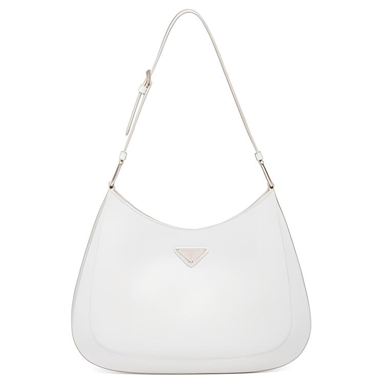 PRADA Cleo Letter Shiny Leather Shoulder Bag Women's White