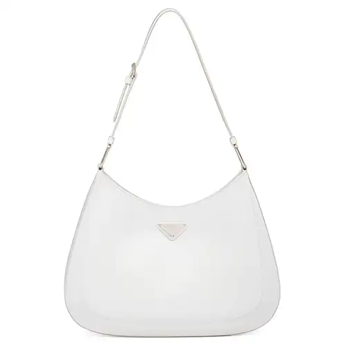 PRADA Cleo Letter Shiny Leather Shoulder Bag Women's White