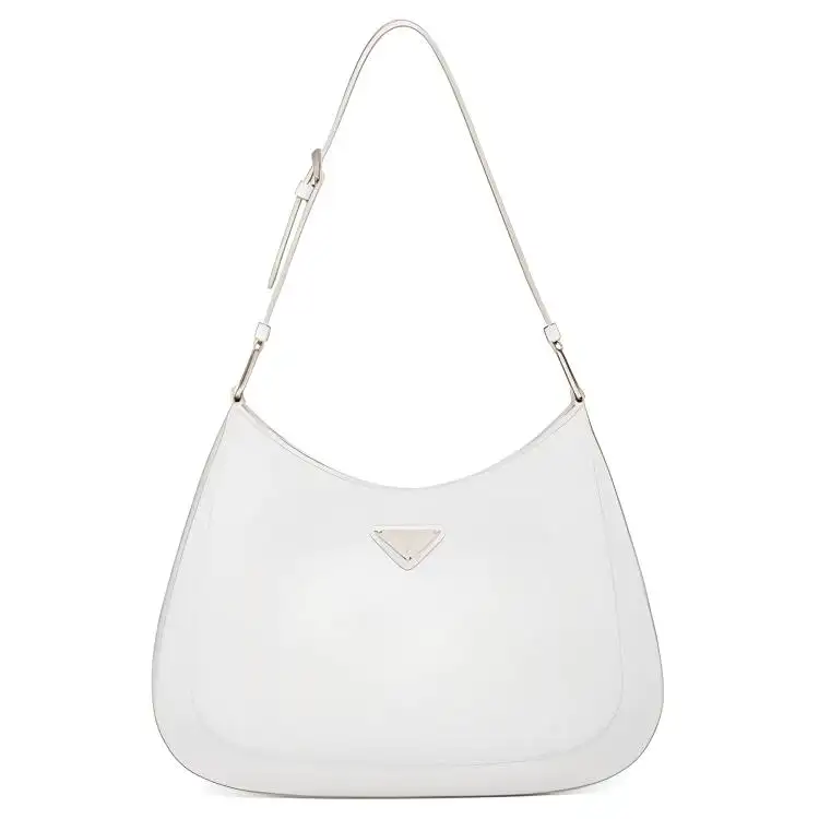 PRADA Cleo Letter Shiny Leather Shoulder Bag Women's White