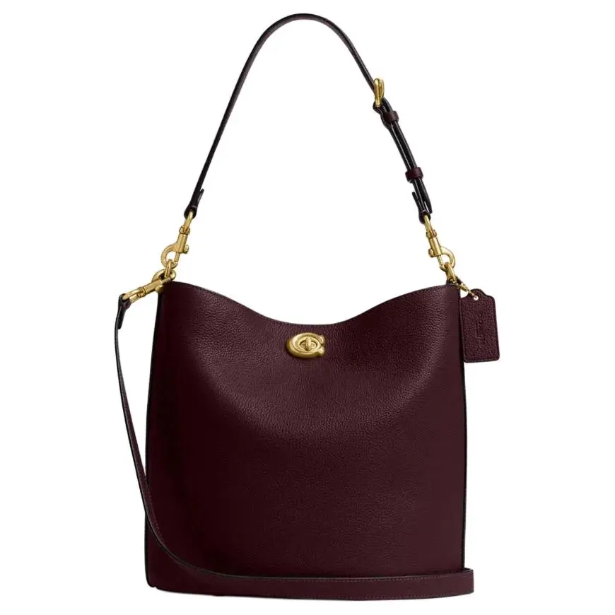 COACH Willow Cow Leather Bucket Bag, Shoulder Bag Large Women's Merlot Wine Red