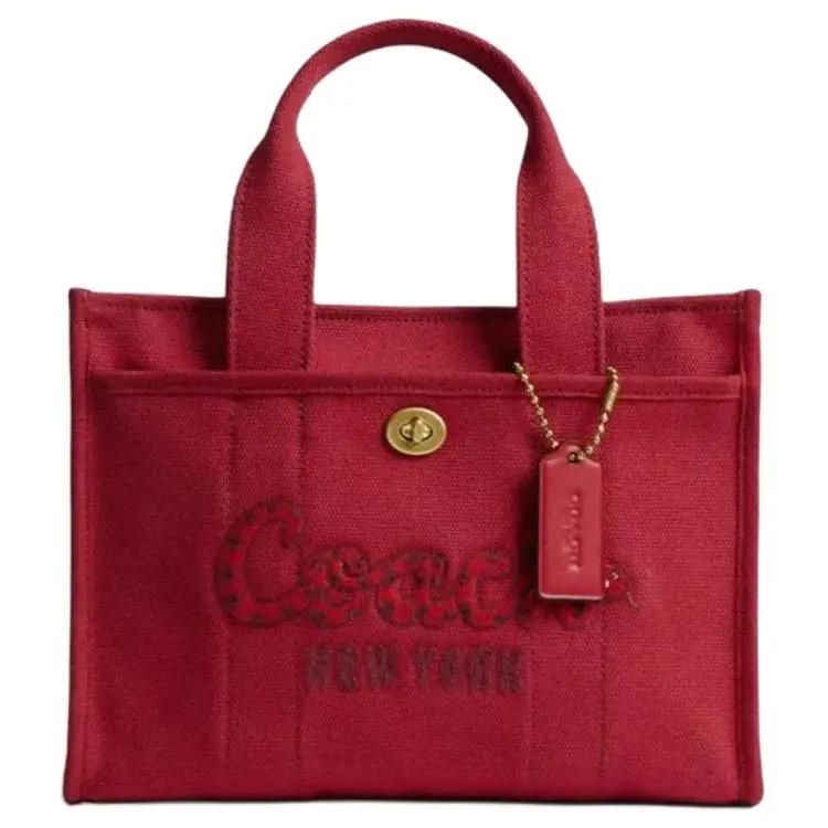 COACH Cargo Fabric Tote Bag, Shopping Bag, Shoulder Bag, Handbag Medium Women's Ruby Red