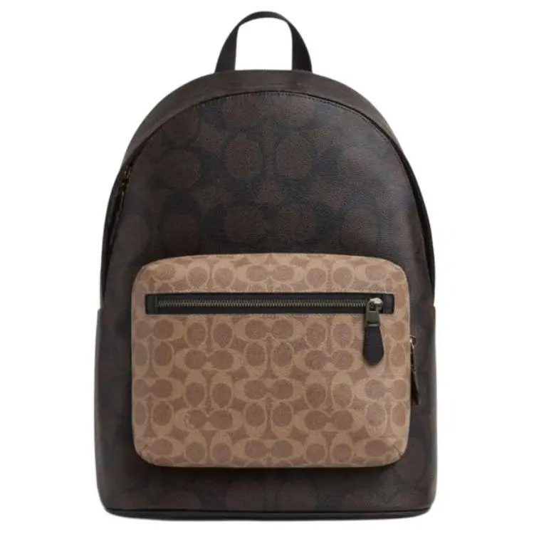 COACH West Coated Canvas Backpack Large Men's Walnut & Brown & Yellow