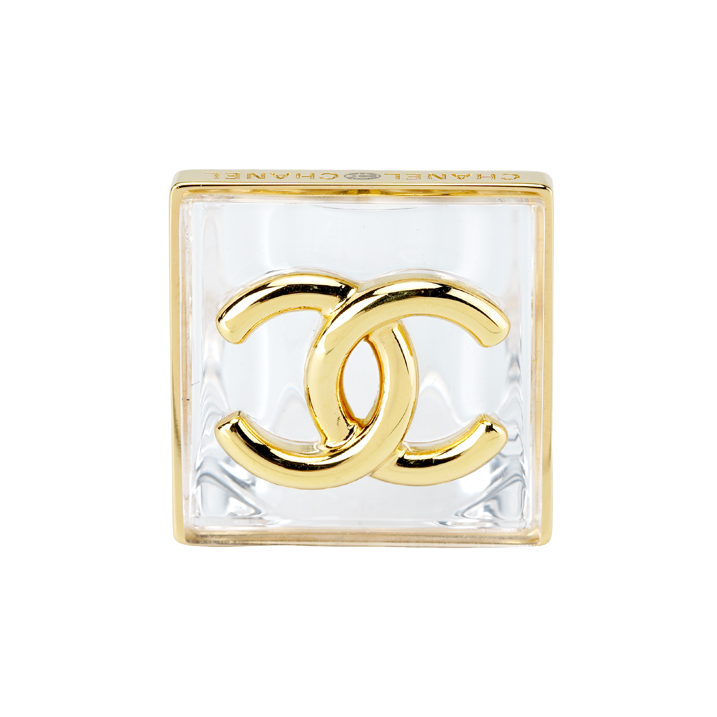 CHANEL Chanel 23S bronzing frame with double C logo crystal gold/transparent metal ring for women