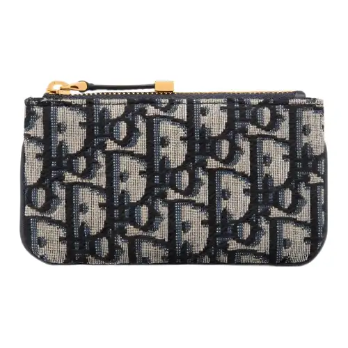 DIOR Travel Zip Closure Fabric Oblique Jacquard Fabric Key Pouch Women's Blue