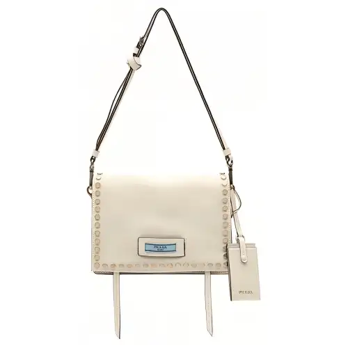 PRADA Crossbody Bag Cow Leather Shoulder Bag Women's White