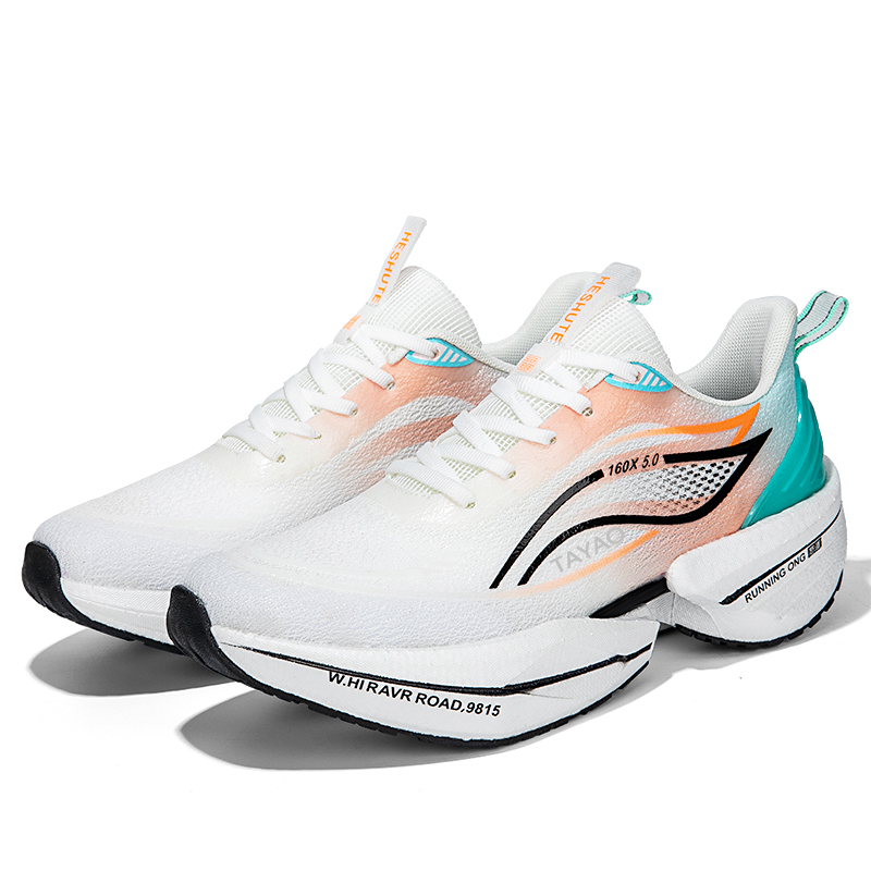 TAYAO Slip Resistant, Abrasion Resistant, Breathable Low top Casual Running Shoes Unisex White Orange