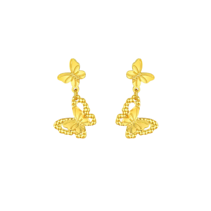 Chinese Jewelry SINO GEM Little Fairy Butterfly Earrings Smart Butterfly Shadow Free and Romantic Gilt Butterfly Captures Romance Shines Exquisitely Bright Color Elegant Temperament Fashionable Design Eye-catching New Favorite Pure Gold Priced by the Gram Earrings Women's Style