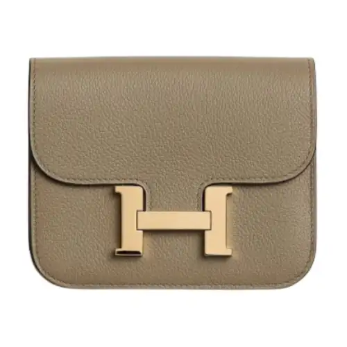 HERMES Constance Slim Gold tone Lock Evercolor Calfskin Wallet, Card Holder, Fanny Pack Women's Beige Marfa