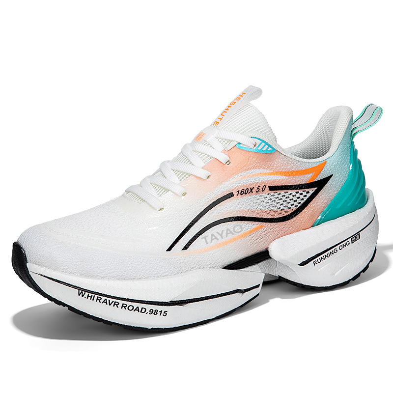 TAYAO Slip Resistant, Abrasion Resistant, Breathable Low top Casual Running Shoes Unisex White Orange
