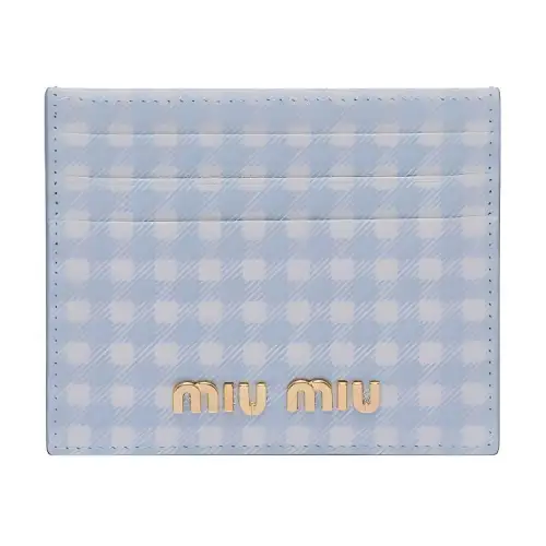 MIU MIU Leather Card Holder Women's Sky Blue/White
