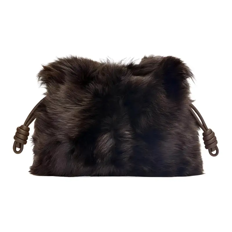 LOEWE Flamenco Shearling Portable One Shoulder Crossbody Clutch Women's Black