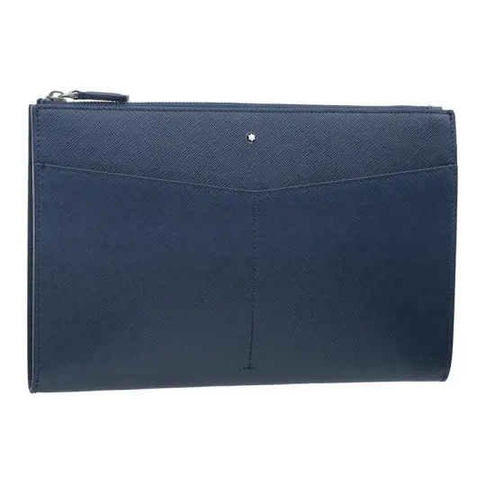 MONTBLANC Cross Grain Leather Briefcase Men's Blue