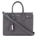 SAINT LAURENT Grain Leather Handbag Regular Women's Gray White