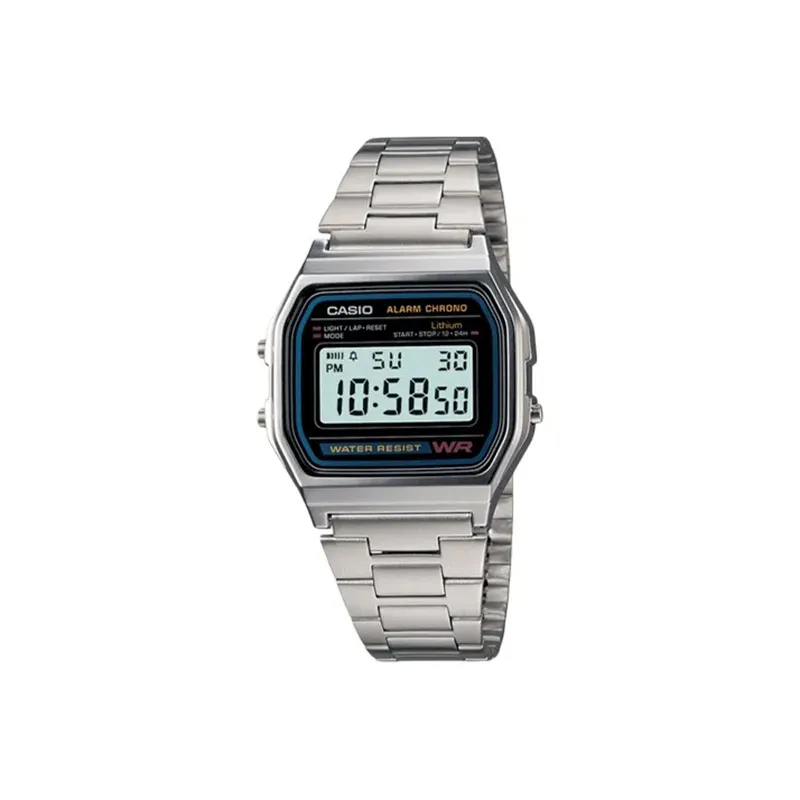 CASIO Small Silver Block Quartz Movement Stainless Steel Strap Unisex Silver Dial