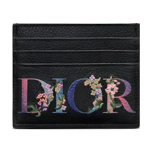 DIOR Calfskin Card Holder Unisex Black