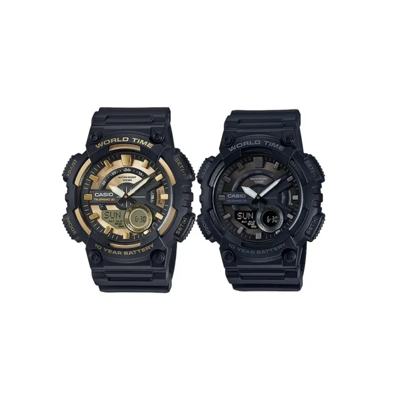 CASIO YOUTH Analog Digital Display Quartz Movement Resin Strap Watch Unisex Black Dial