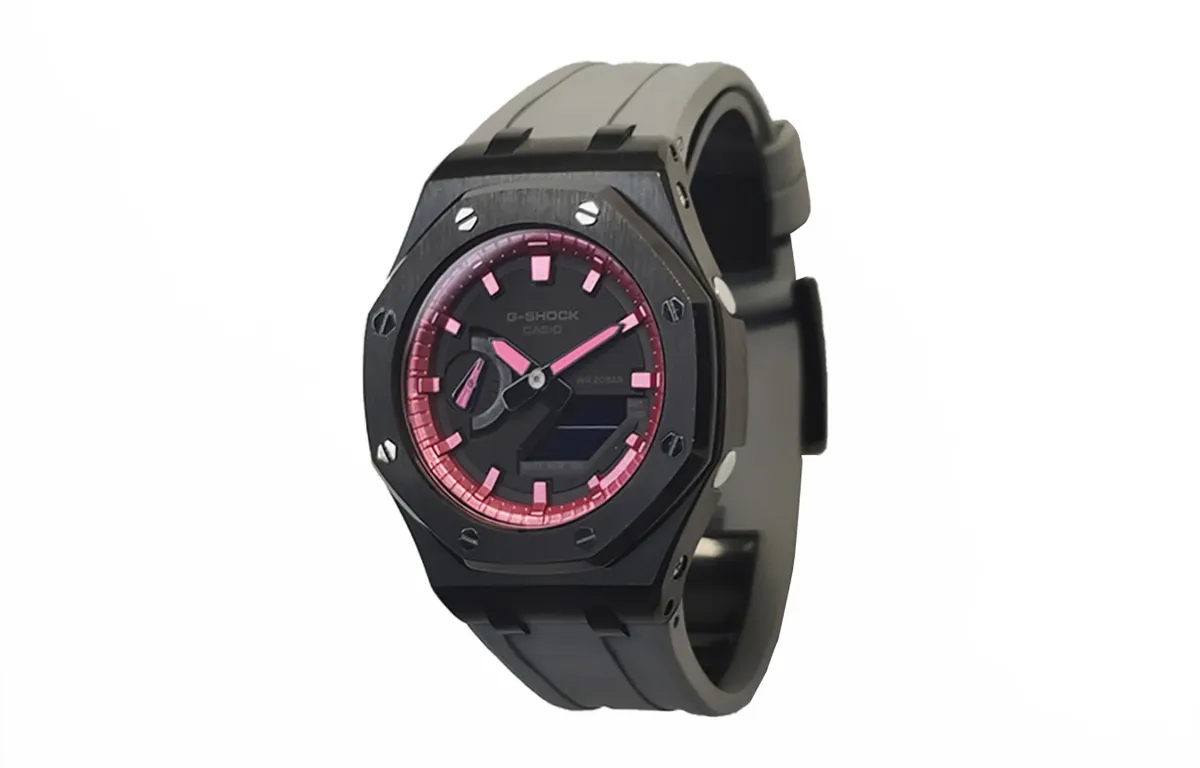 CASIO Custom Collection Watch Gift Box Electronic Movement Fluoroelastomer Strap Men's Watches Black Dial