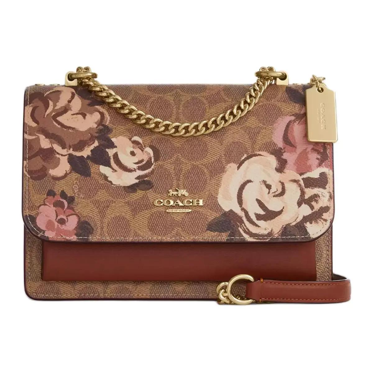 COACH Klare Coated Canvas With Leather Crossbody Bags Small Women's Gold & Brown Umber Multicolor