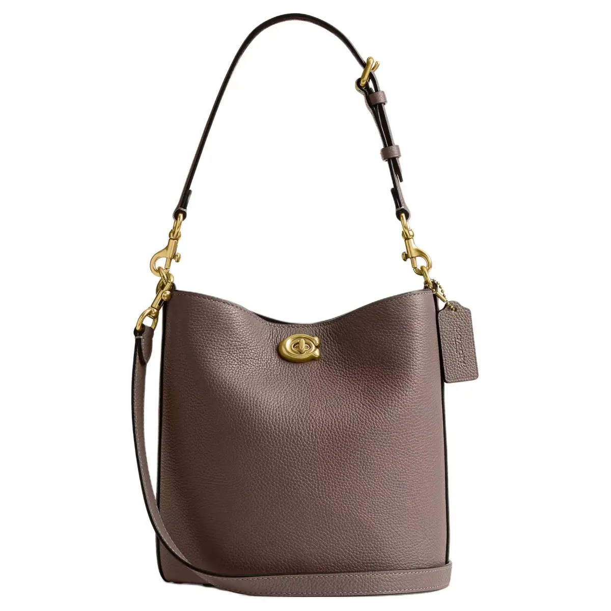 COACH Willow Leather Bucket Bag, Portable Crossbody Bag, Shoulder Bag Small Women's Brass & Black Stone