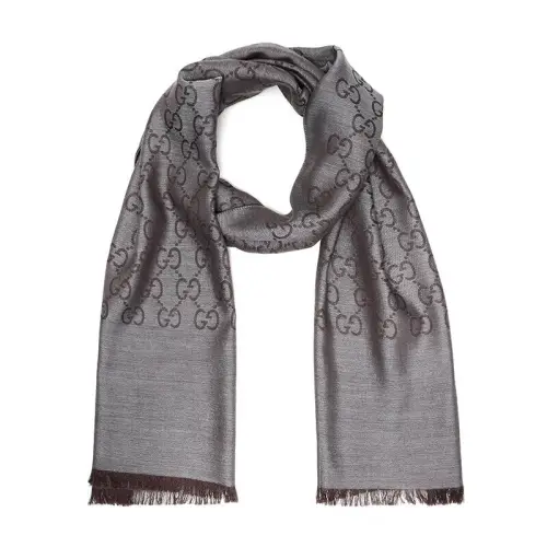 GUCCI Women's GG Logo Wool Silk Scarf 'Dark Gray'