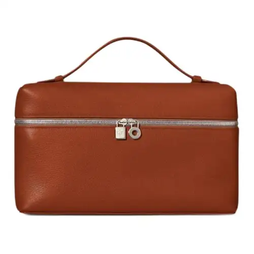 Loro Piana ExtraPocket Leather Makeup Bag Small Square Bag Handbag, Shoulder Bag Regular Women's Brown
