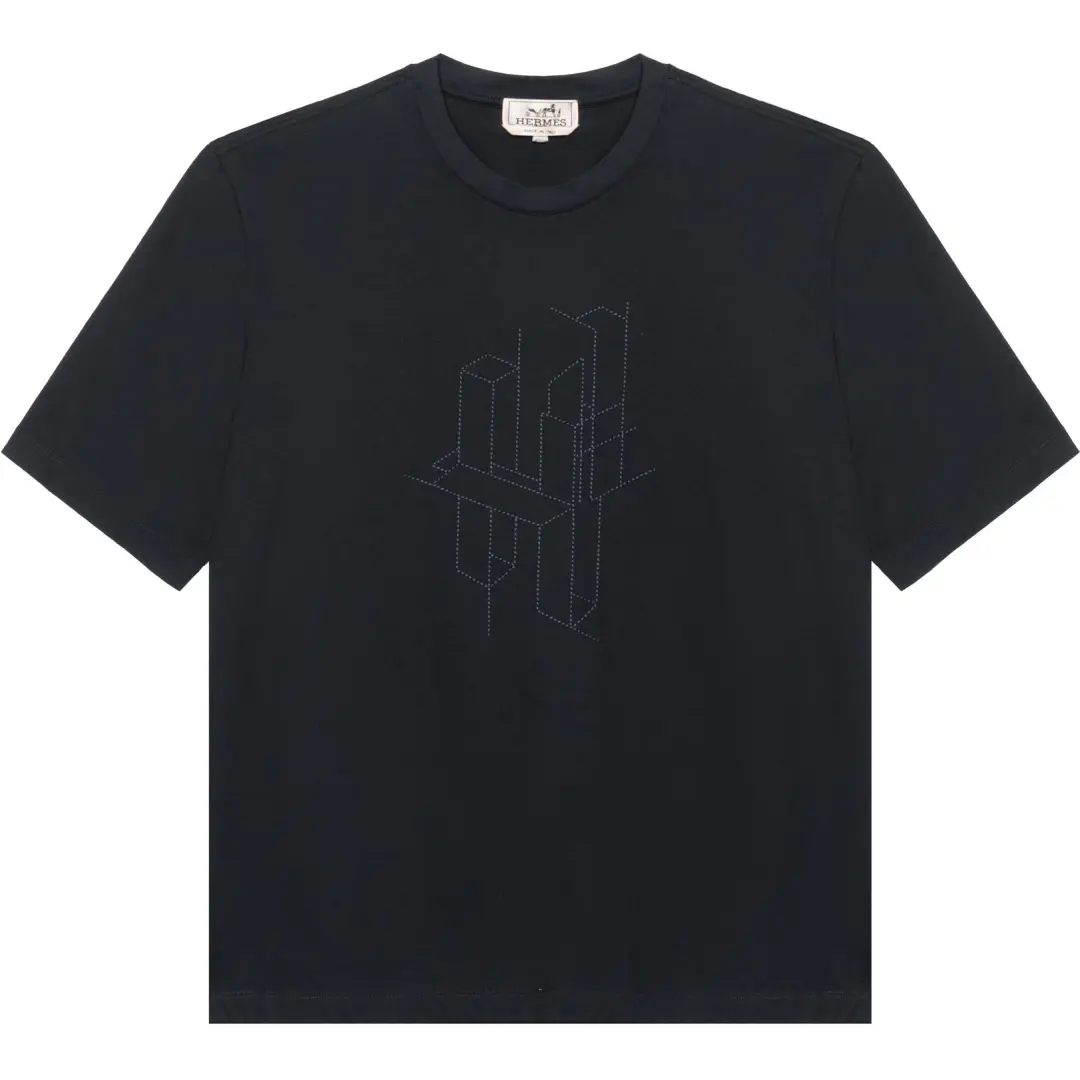 HERMES T Shirts Men's Navy Crew Neck Moderate Straight Fit