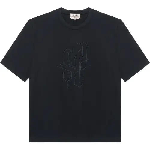 HERMES T Shirts Men's Navy Crew Neck Moderate Straight Fit