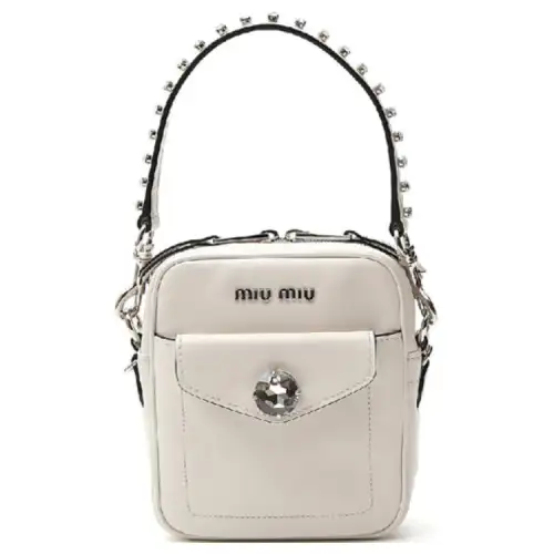 MIU MIU Cow Leather Handbag, Shoulder Bag Women's Ecru
