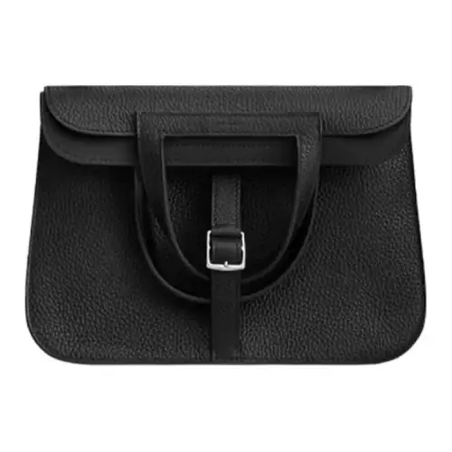 HERMES Halzan Bullock Leather Horse Hoof Bag, Handbag, Shoulder Bag, Crossbody Bag Women's Black