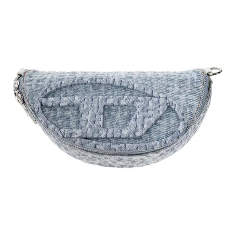 DIESEL Cotton With Cow Leather Crossbody Bag, Fanny Pack Women's Blue