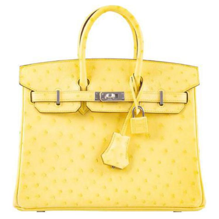 HERMES Birkin Ostrich Leather Birkin Bag Handbag 25 Women's 9N Citron Lemon