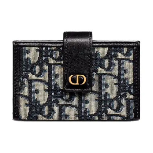 DIOR 30 Montaigne Leather Card Holder Unisex Blue