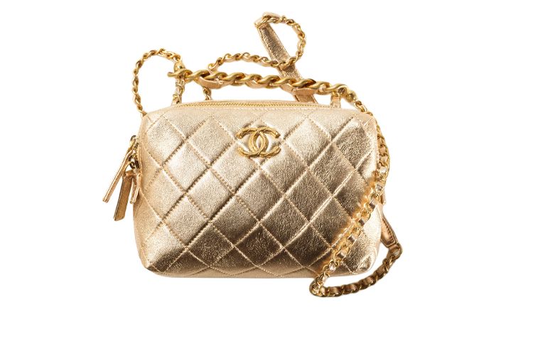 CHANEL 22SS Sheepskin Crossbody Bags Mini Women's Gold