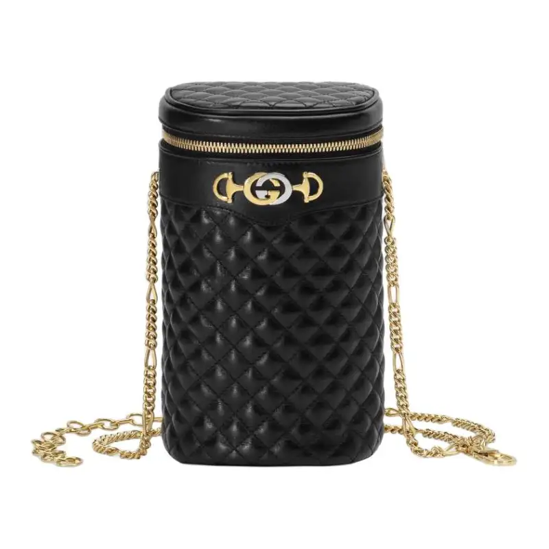 GUCCI Leather Cylinder Bag, Clutch, Crossbody Bag, Shoulder Bag Women's Black