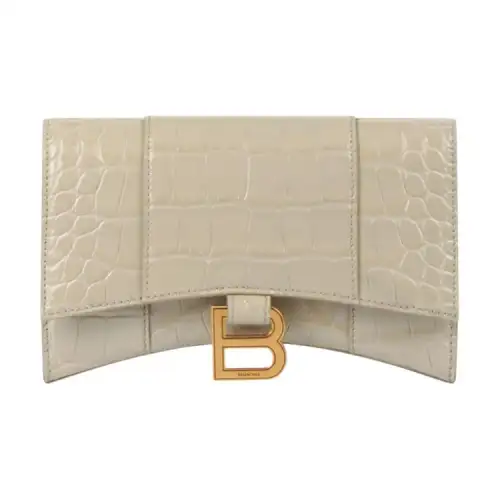 Balenciaga Hourglass Shiny Crocodile Embossed Calfskin Wallet Women's Gray