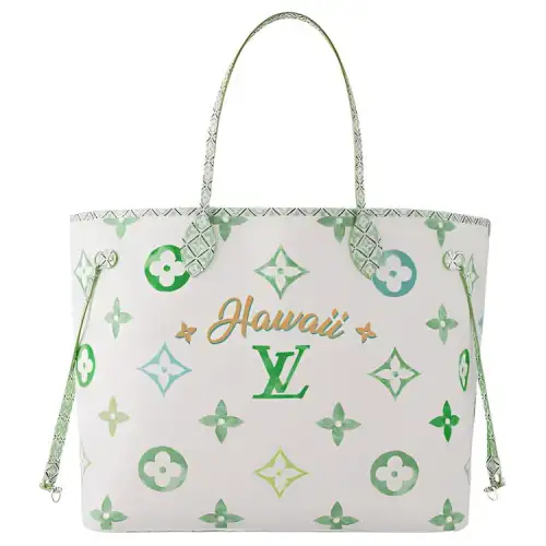 LOUIS VUITTON NEVERFULL Cotton Linen Blend Tote Bag, Shopping Bag, Handbag Extra Large Women's Hawaiian Jade