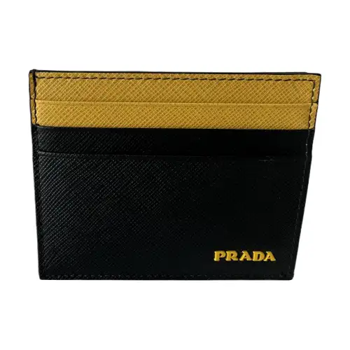 PRADA Saffiano Leather Card Holder Women's Yellow/Black