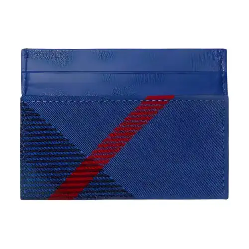 Burberry Smooth Leather With Cotton Blend Fabric Card Holder Women's Knight Blue
