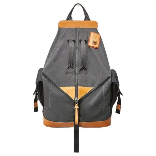 LOEWE Canvas Backpack Men's Black Gray Yellow Patchwork