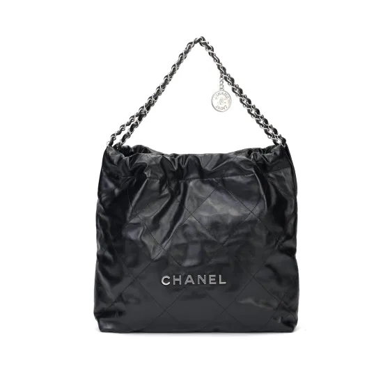CHANEL Shiny Calfskin Hobo Bag, Crossbody Bag, Shoulder Bag Regular Women's Black