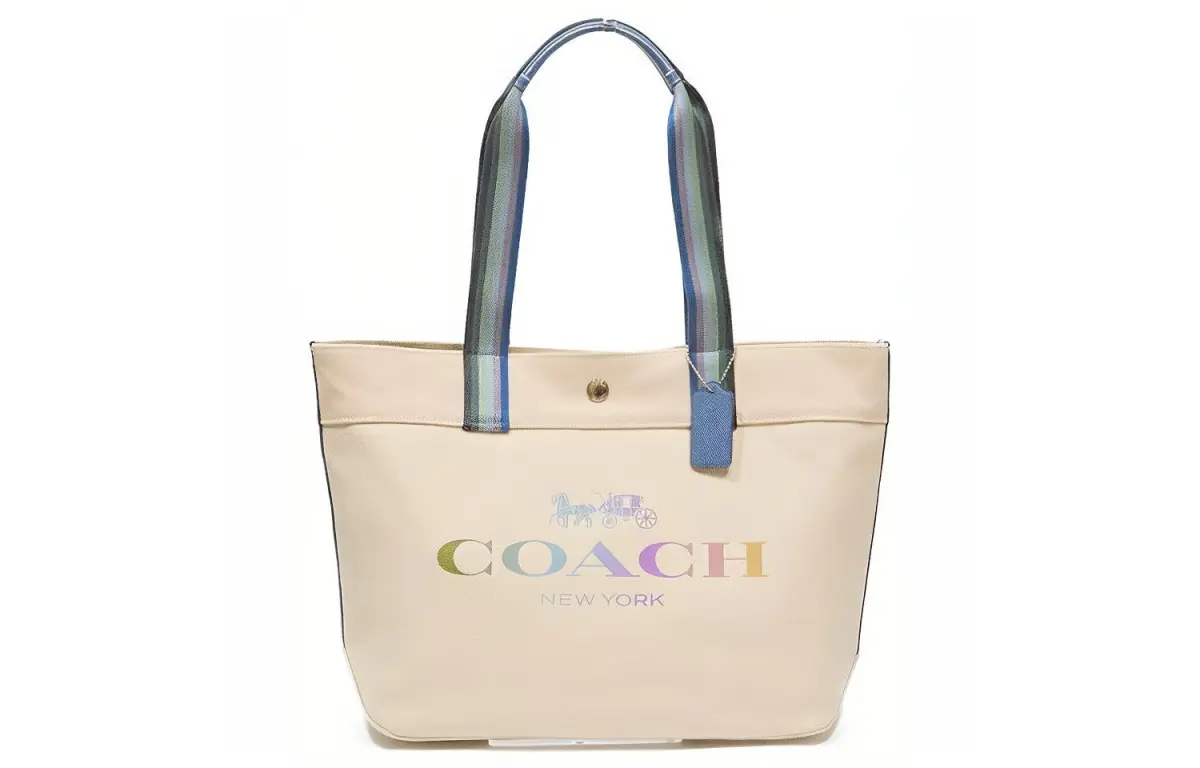 COACH X Disney Collaboration Recycled Tote Canvas With Pebbled Leather Shoulder Bags Large Women's White