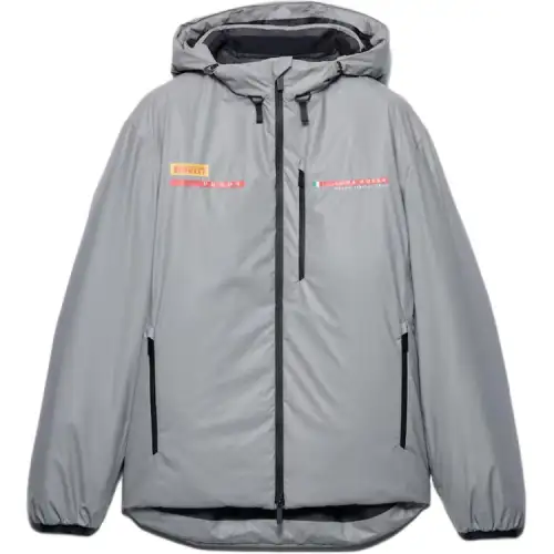 PRADA Puffer Jackets Men's Gray Hooded Moderate Other