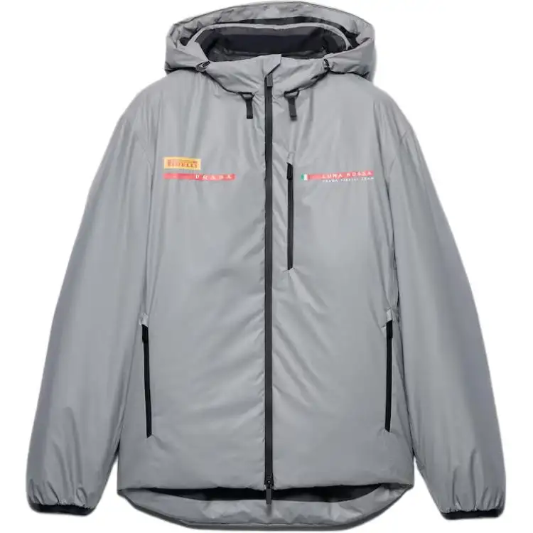 PRADA Puffer Jackets Men's Gray Hooded Moderate Other