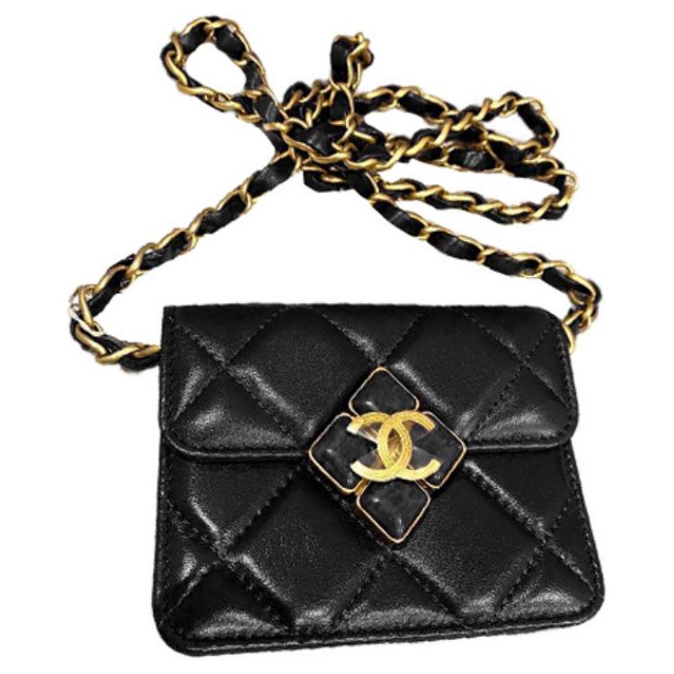 CHANEL Sheepskin Material Gold Metal Crossbody Bags Women's Black