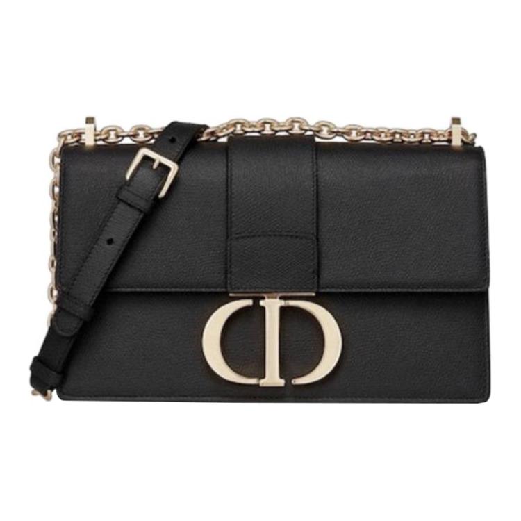 DIOR Dior 30 Montaigne Flap Chain Handbag Adjustable Shoulder Strap Embossed Grained Cow Leather Montaigne Bag Box Bag Shoulder Crossbody Bag Women's Black